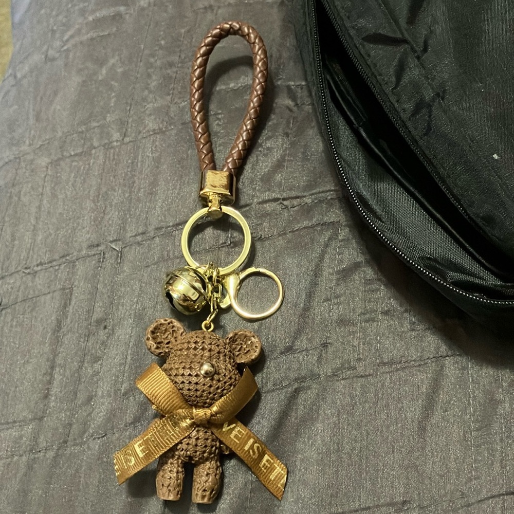 Coffee bear key chain with coffee strap and a bell very cute